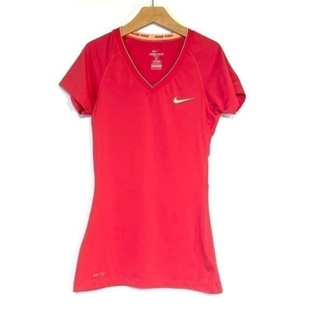 Nike Dri Fit Top Pink Pro Womens xs Fitted V-neck Pink